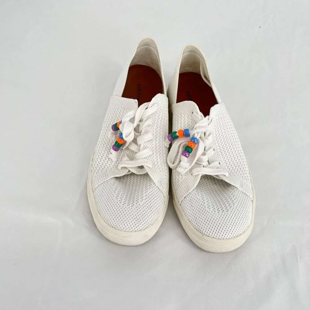 Lucky Brand Lenuda Sneaker White Beaded Lace Up Sneaker Size 8.5